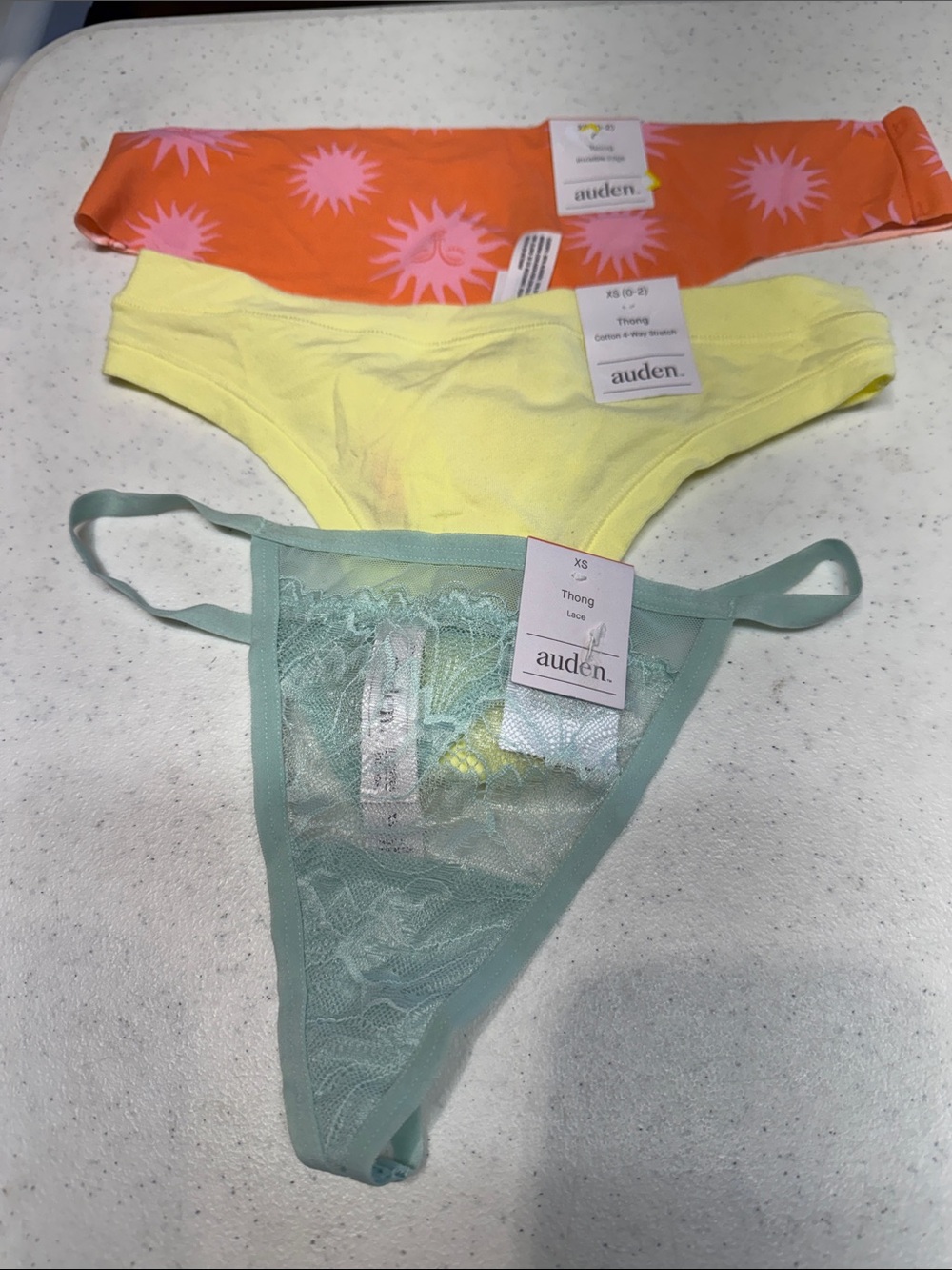 Auden 3pieces- XS - Orange & Pink Sun,‎ Yellow, Mint Thongs